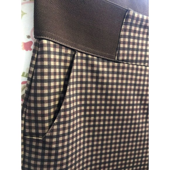 DG2 Diane Gilman Pull On LT Womens Brown Checked Pants w/Pockets Stretchy - Picture 2 of 5